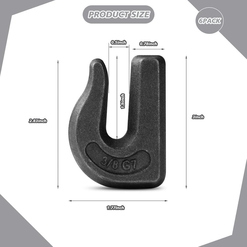 XHMAXE 6Pack 3/8''Weld On Hook,Tractor Chain Hooks,G70 Weld On Grab Hooks, Heavy Duty Weldable Chain Hooks 3/8 for Chain Pulling and Lifting, Trailer Truck, Rigging, Tractor-6600 LBS Capacity - Image 2